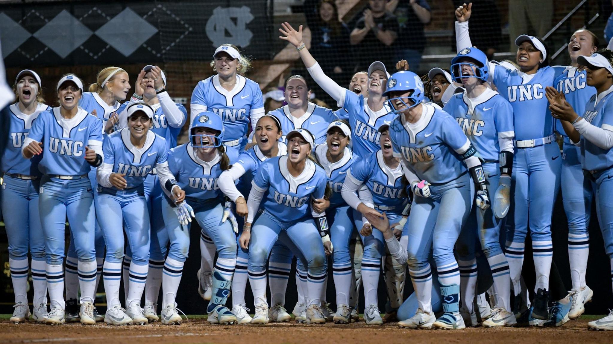 UNC softball celebrates after HR