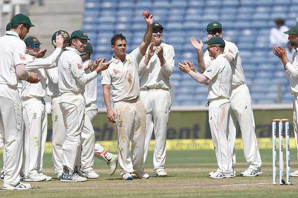 Steve O'Keefe starred with six-fer in both innings as Australia handed hosts a 333-run beating in the series opener in Pune.