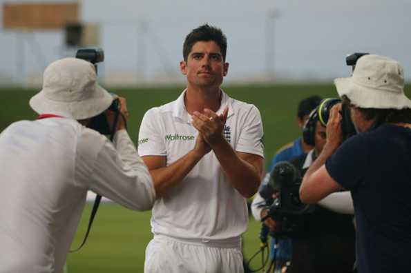 Alastair Cook applauds the crowd at the end of the fifth and final day's play.