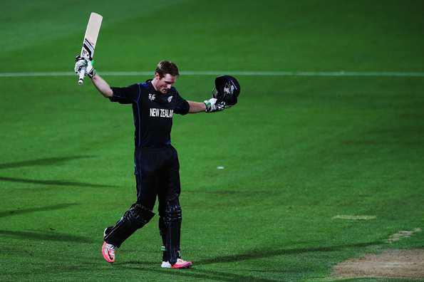 Guptill's first hundred in this World Cup helped NZ finish the league stage with a perfect record.