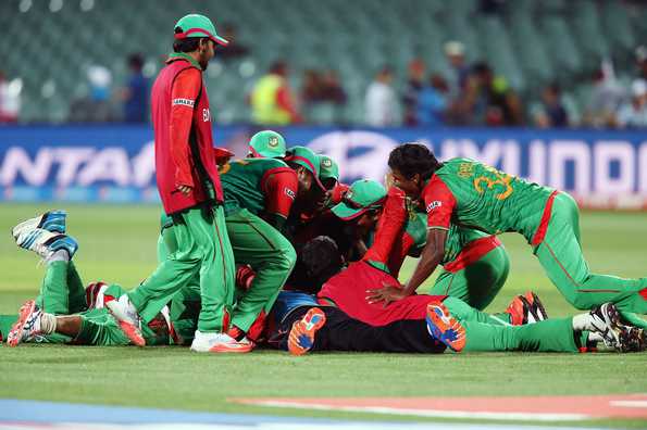 Bangladesh players can't contain their joy after clinching arguably their most famous win