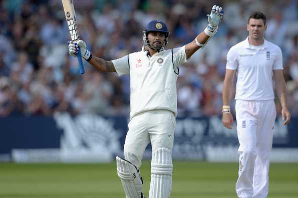 Murali Vijay of India celebrates reaching his century