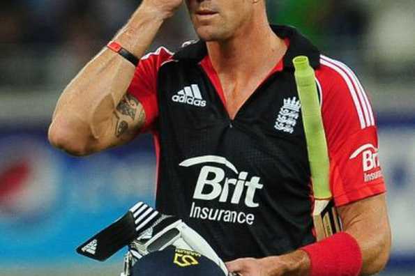 England's Kevin Pietersen reacts after being dismissed during the first Twenty20 match between Pakistan and England at the Dubai International cricket Stadium in the Gulf emirate's Sports City. Paceman Umar Gul took 3-18 to inspire Pakistan to a thrilling eight-run win in the first of three Twenty20 internationals against England.
