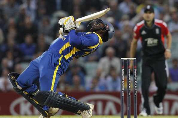 Thilina Kandamby of Sri Lanka reacts whilst batting during the first One Day International cricket match between England and Sri Lanka at The Oval cricket ground in London, on June 28, 2011.