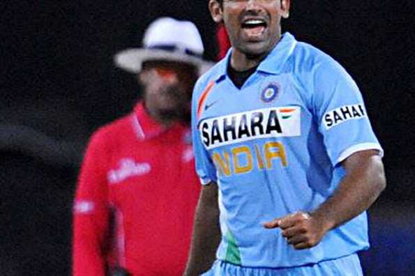 Indian bowler Zaheer Kahn celebrates the dismissal of Sri Lankan batsman Chamara Silva during the third One Day International (ODI) match between Sri Lanka and India at The R. Premadasa Stadium in Colombo. India won by 33 runs.