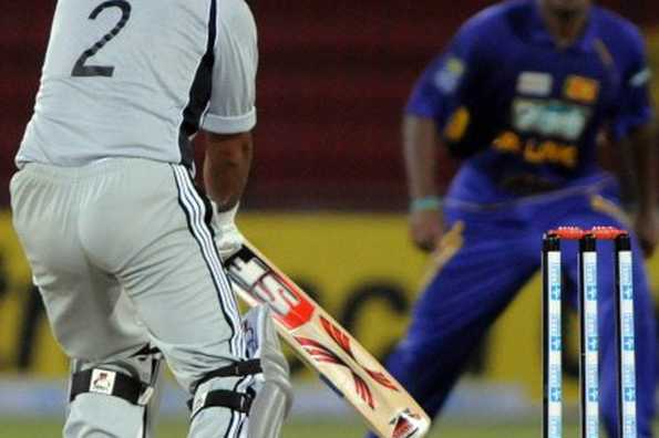 UAE's cricketer Saqib Ali hits a stroke during a Group A match between Sri Lanka and UAE for the Asia Cup at Gaddafi Stadium in Lahore on June 26, 2008. UAE continues batting at 142 for 7 in 33 overs chasing Sri Lanka total of 290 runs.