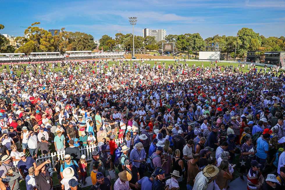 Fans storm the Karen Rolton Oval after SA's historic triumph.